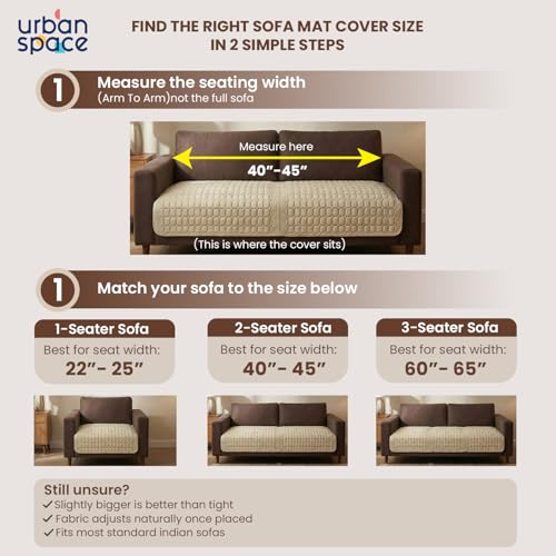 Image of Urban Space Velvet Embroidery Quilted Sofa Cover mat, Premium 1 Seater Non-Slip Sofa slipcover, Easy Care & Machine Washable, Seat Runner for Couch for Living Space (1 Seater - Box Grid - Beige)