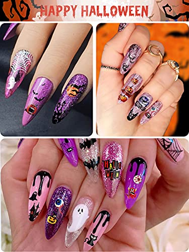 EBANKU Halloween Nagelsticker, 12 Stück Bat Ghost Spinnennetz Nail Art Sticker Nagel Abziehbilder für Kinder Mädchen… – Bild 4