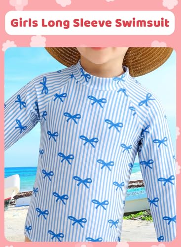 Image of Alakuoti Long Sleeve One Piece Ruffle Swimsuit for Toddler Girls Baby Girl Rashguard Shirt with UPF 50+ Sun Protection