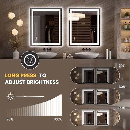 Image of LOAAO 35.4 inchx29.9 inch LED Mirror for Bathroom, Lighted Bathroom Mirror with Lights, Anti-Fog, Dimmable, Memory Function, Clear Reflection