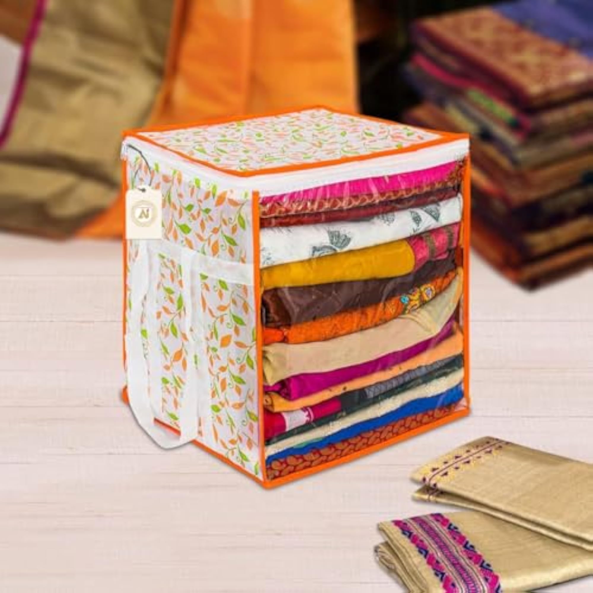 Saree Storage Bag Wardrobe Organizer Box, Pack of 4