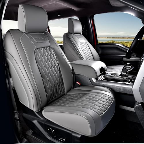 Image of Coverado Leather Seat Covers Full Set Fit for Ford F150 F250 F350 F450, Waterproof Ford F150 Truck Seat Covers Fit for 2015-2026 F150 and 2017-2026 F250 F350 F450 (Gray)