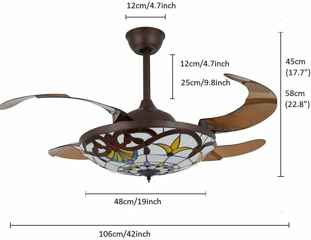 DNYSYSJ Ceiling Fan Light 42'' Tiffany Style Ceiling Fan Lamp 3 Color 3 Speed Ceiling Fan Chandelier for Living Room Bedroom Office and Restaurant (Coffee-Brown)