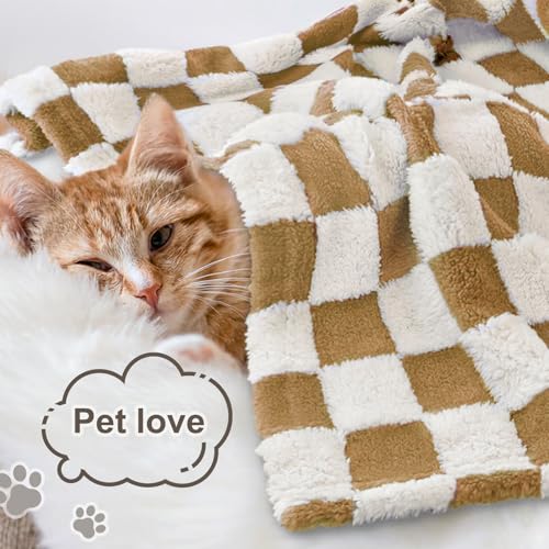 Image of HOMRITAR Khaki Checkerboard Baby Blanket for Boys Girls Fluffy Fleece
