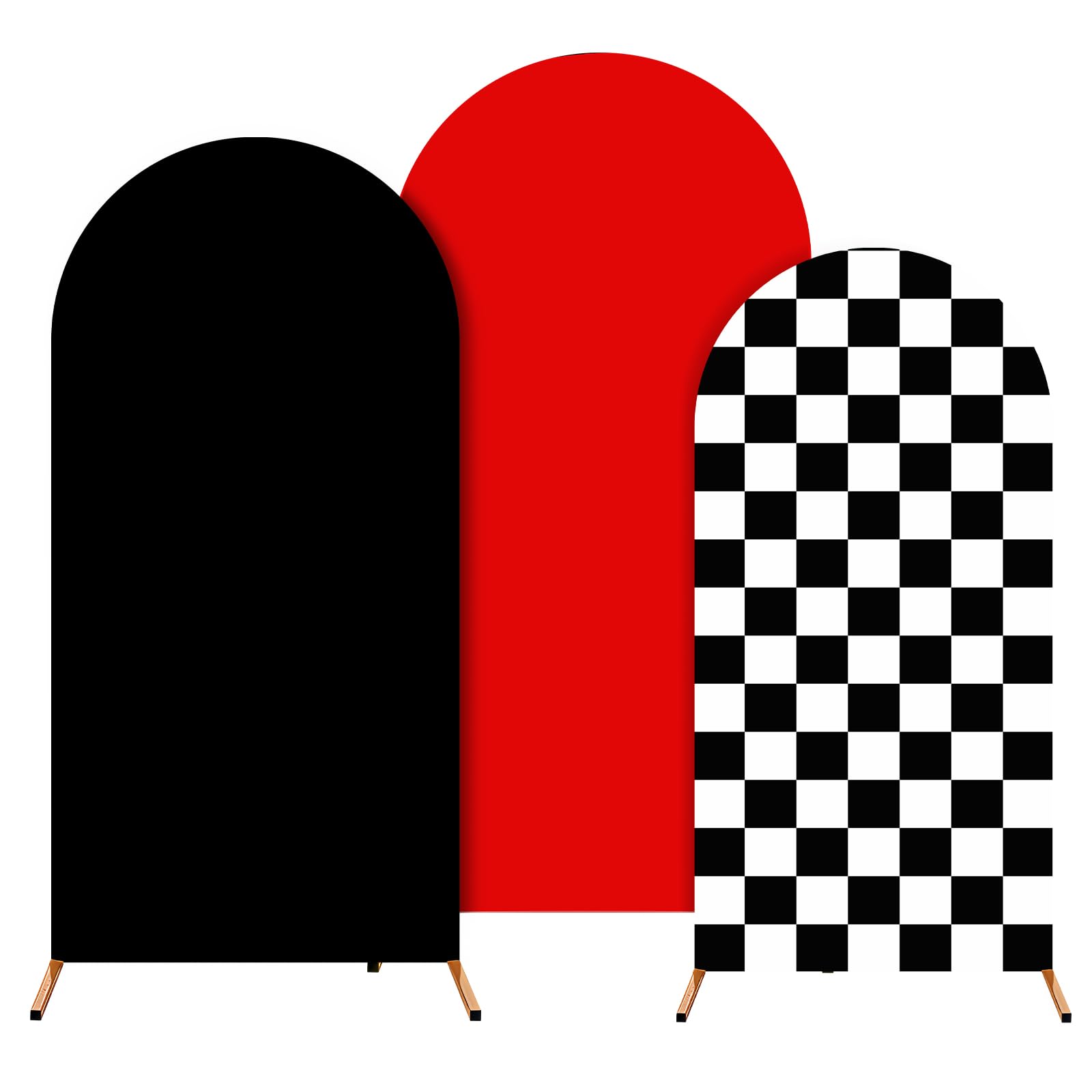 Photo 1 of DSTRKJY Arch Backdrop Cover Set of 3 (4/5/6FT) Monster Truck Birthday Party Decorations Cars Racing Themed Arch Cover Spandex Fitted Covers for Kid Boys Let's Go Racing Party Supplies
