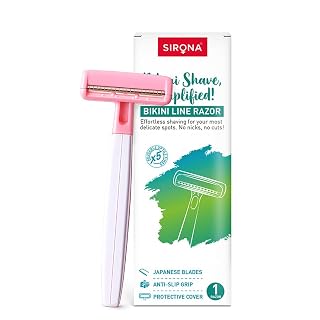 Sirona Reusable Bikini Razor for Women | Pack of 1 | Japanese Stainless Steel Precision Blade | Safety Guard | Anti-Slip Ergonomic Grip | Smooth Glide with Less Pressure | Up to 5 Uses | For Sensitive Intimate & Pubic Areas