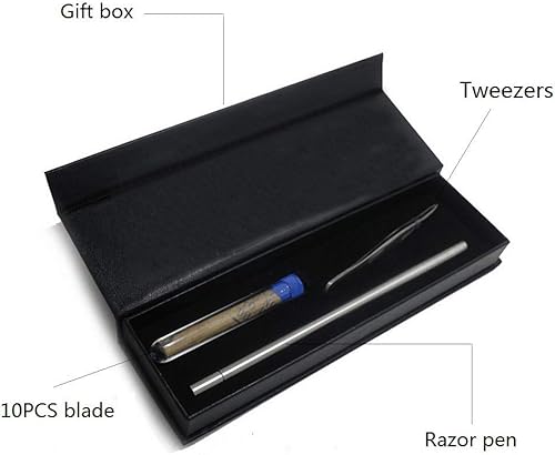 Miniatura 5 de Pluma de afeitar de tatuaje para el cabello, recortadora de diseño de peinado de acero inoxidable, con pinzas y cuchillas de 10 piezas, para cejas,