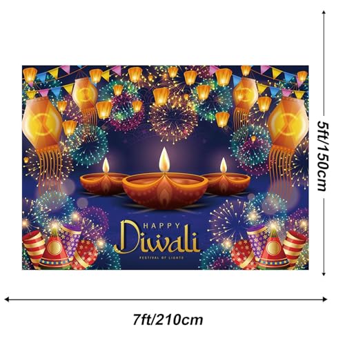 Image of Happy Diwali Backdrop 7x5ft Fabric India Festival of Lights Firework Photography Background Diwali Decorations Party Supplies