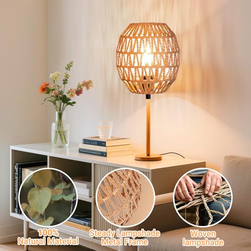 Image of Small Lamp Shades For Table Lamps Hanging Light Boho Lamp Shades Wicker Lamp Shade for Floor Lamps, Rattan Lampshade for Hanging Lamp Wall Sconce Woven Plug in Pendant Light Egg Shade