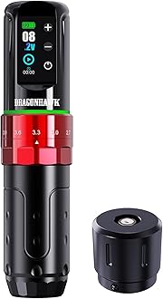 L3 Cordless/Cord Tattoo Gun Rotary Pen Machine, 7 Strokes Length, Powerful Mcore-L Tattoo Motor, Smart Display 2,000mAh Battery Power Supply Red Color