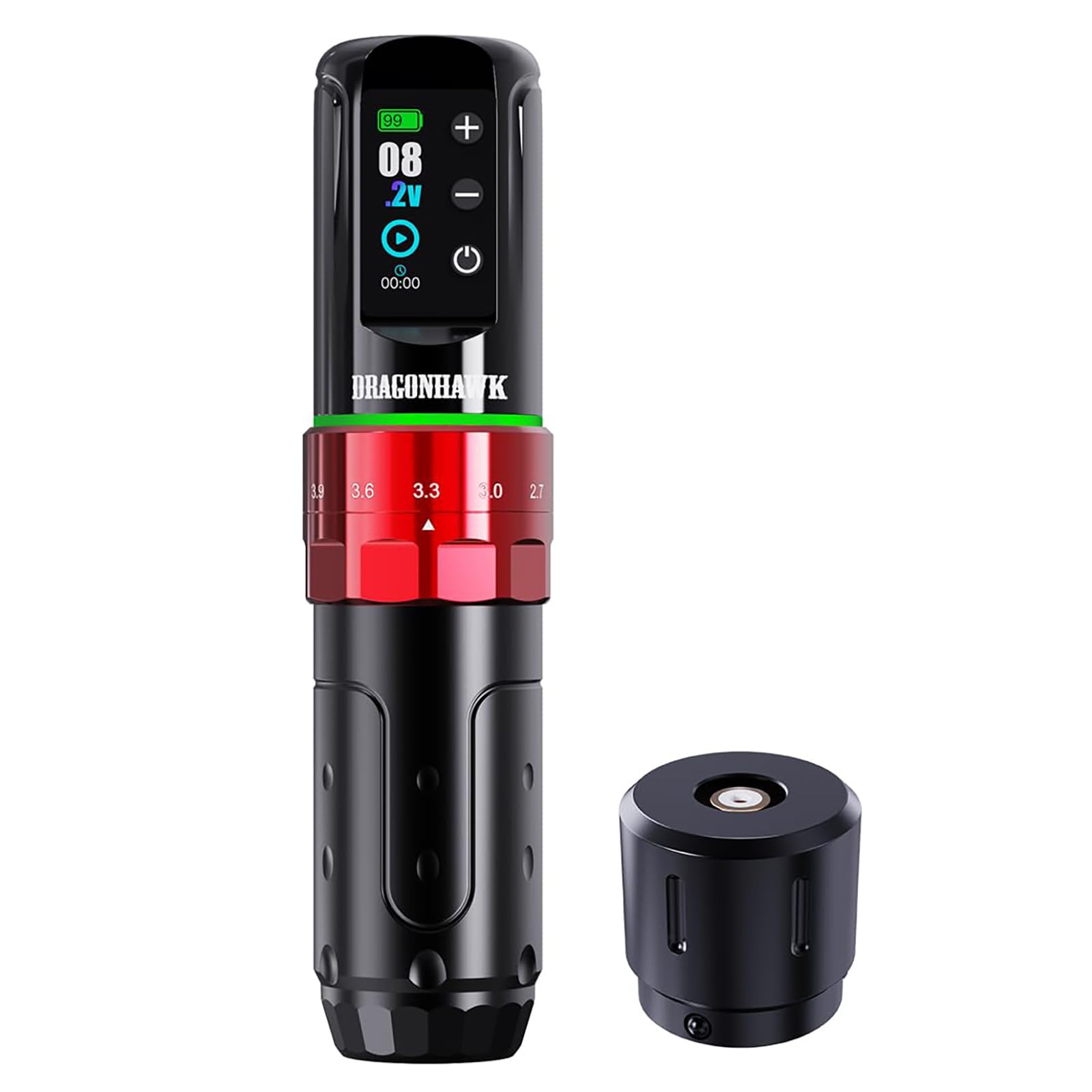 Dragonhawk L3 Cordless/Cord Tattoo Gun Rotary Pen Machine, 7 Strokes Length, Powerful Mcore-L Tattoo Motor, Smart Display 2,000mAh Battery Power Supply Red Color