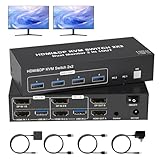 4K Kvm Switch 2 Monitors 2 Computers 4K@60Hz HDMI Displayport Dual Monitor KVM Switches 2 Ports for 2 PC Share Mouse Keyboard and 2 Screens with USB 3.0 Cables and Extended Controller