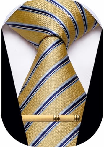 YourTies Men's Gold Tie Silk Mens Tie Jacquard Woven Striped Necktie Formal Business Wedding Tie