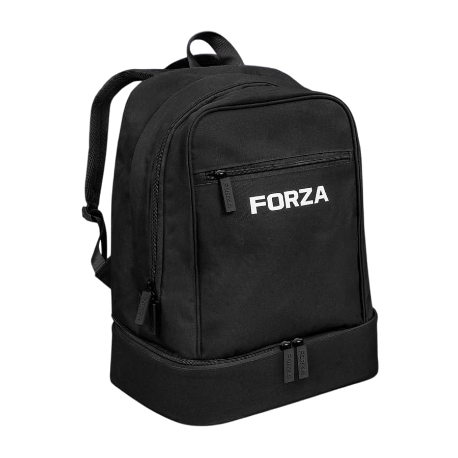 FORZA Academy Sports Backpack with Boot Compartment 22L Football Kit Bag with Separate Shoe Section Water-Resistant Travel Rucksack for School Gym & Trainin (Black)