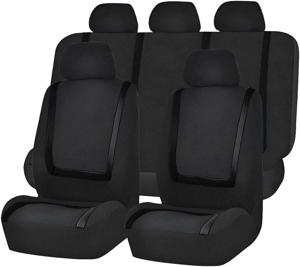 Car Seat Covers Full Set, Soft Breathable Stylish Vehicle Front and Rear Split Bench Protection, Comfortable Automotive Interior Front Rear Seat Protector, Universal Fit (Black)