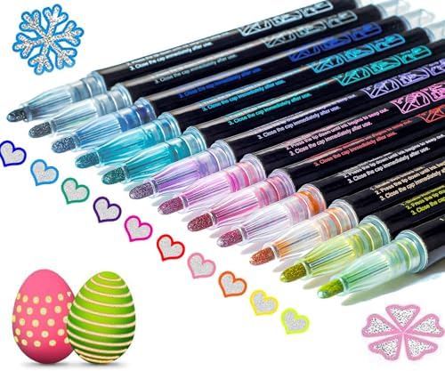 Easter Basket Stuffers,12 Glitter Markers Self Outline Pens Metal...