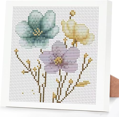 Image of Tiwabb Cross Stitch Kits for Adults Beginners,Flowers Cross Stitch Kits with Framed,Embroidery Kit for Beginners,Partial Floral 11CT Cross-Stitch Arts and Crafts for Adults 7x7inch