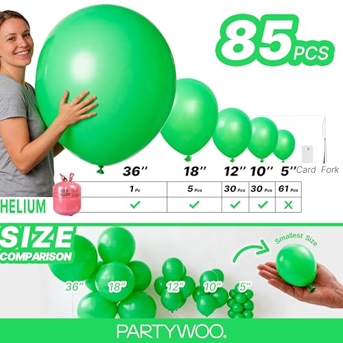 Image of PartyWoo Green Balloons 100 pcs Different Sizes of 36 18 12 10 5 Inch Green Balloon Arch Kit Garland for Birthday Baby Shower Graduation Dinosaur Jungle Golf Football Theme Party Decorations Green-Y24