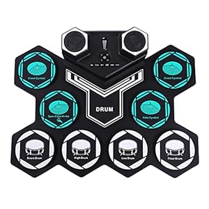 LOPADE Elektronische Drum Kit, draagbare 9-in-1 Desktop Game Hand Roll-Up Drum Kit met 9 Siliconen Drum Kussens…