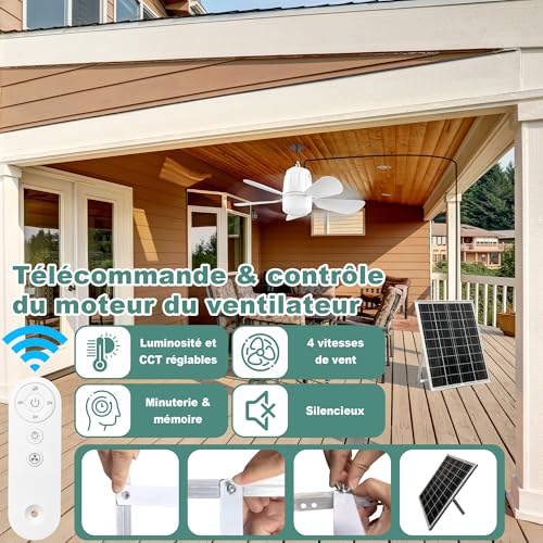 Ventilateur solaire de pavillon extérieur Gliztech avec télécommande