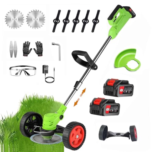 Image of Electric Wireless Rechargeable Edge Cutter 48V-2 Batteries-25cm Cutting Width|3-in-|Adjustable Height|3 Blade Types |Lawns & Gardens|Straight Blades Trimming Scissors. (U-Shap-Green)