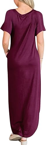 Miniatura 4 de ANRABESS Vestido Maxi de Verano para Mujer de Manga Corta, Vestido Casual, Largo, Suelto, de T-Shirt, con Corte Vacacional de Playa, Vestido de Sol,