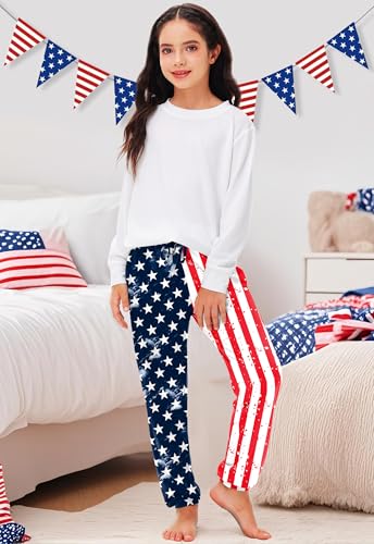 Image of Deerose 4th of July Pants American Flag Drawstring Sweatpants with Pockets 5-14 Years