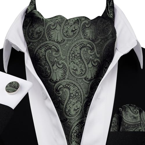 Image of Barry.Wang Ascot Ties Cravat Tie Men Paisley Plaid Scarf Self Tie Pocket Square Cufflinks Set Wedding Party