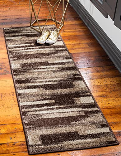 Rugs.com Equinox Collection Rug – 2' x 6' Runner Brown Low Rug Perfect for Hallways, Entryways