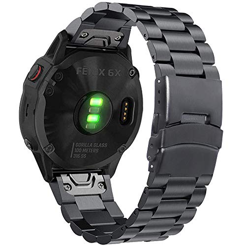 Songsier Correa Fenix 6X, Correas de Acero Inoxidable Correa de Repuesto para Fenix 5X / Fenix 5X Plus/Fenix 6X / Fenix 6X Pro/Fenix 6X Sapphire/Fenix 3 / Fenix 3HR (Negro1)