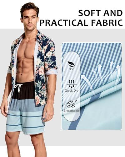 Image of Mens Swim Trunks with Compression Liner 2 in 1 Quick Dry Swimming Shorts Swimwear Bathing Suits with Pockets, 9 inch-Mixed Color,S