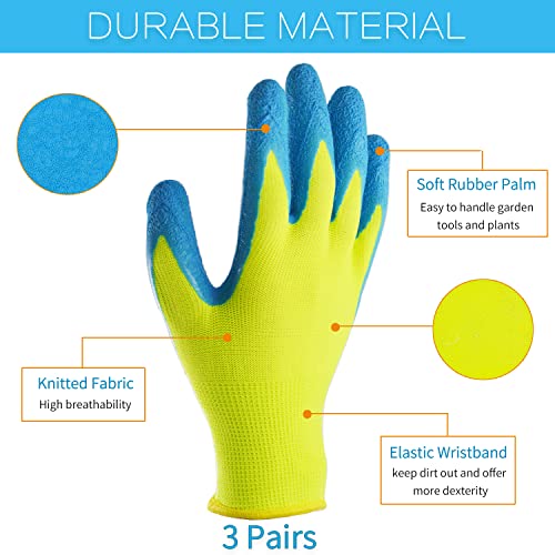 Glosav Durable Kids Gardening Gloves For Ages 2-12, Toddlers Garden Gloves, Kids Work Gloves For Fishing, Yard, 3 Pairs (Size 3 For 5, 6 Year Old) #TOP1