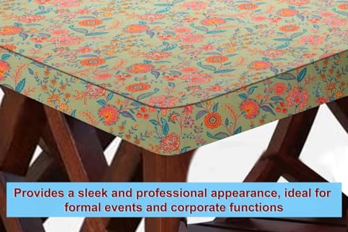 Image of The Furnishing Tree Elastic Cotton Rectangular Center Table Cover 14x24 in Inches Floral Multicolor on Green Base