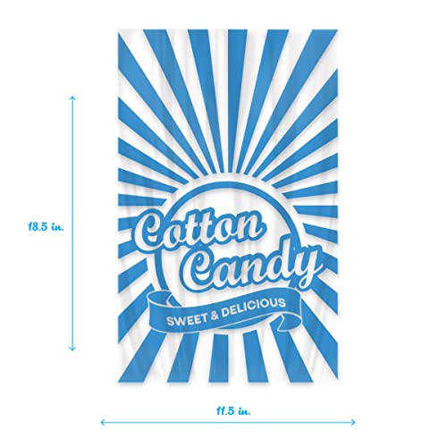 Image of Cotton Candy Bags with Ties (100 Count), Clear Bags for Cotton candy with Print, Prefect for Carnivals and Parties. 11.5x18.5 Inches (Blue)