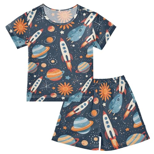 ALAZA Planet Solar System Star Space Pajamas Short Sleeve 2 Piece Sleepwear Top and Bottom Pajama Set Unisex