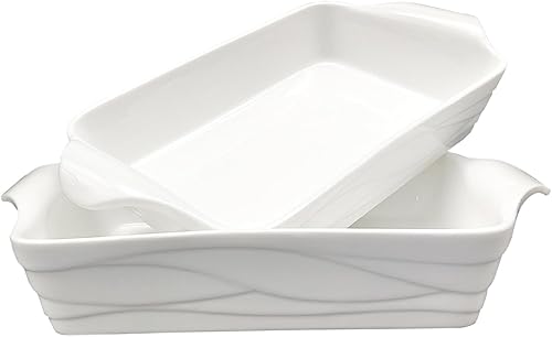 Plato para hornear de porcelana, bandeja para lasaña, 23 onzas, bandeja ovalada para hornear con asas, plato de cerámica para hornear con asas para