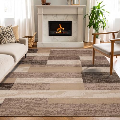 Tapete decorativo interior beige 7x9 pies moderno