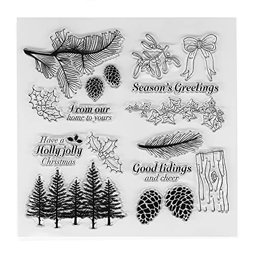 Langfon Pines Trees Leaves Clear Stamps For Card Making Decoration Diy Scrapbooking, Season Greeting Words Silicone Transparent Seal Stamps For Embossing Album Decor Craft. #TOP3