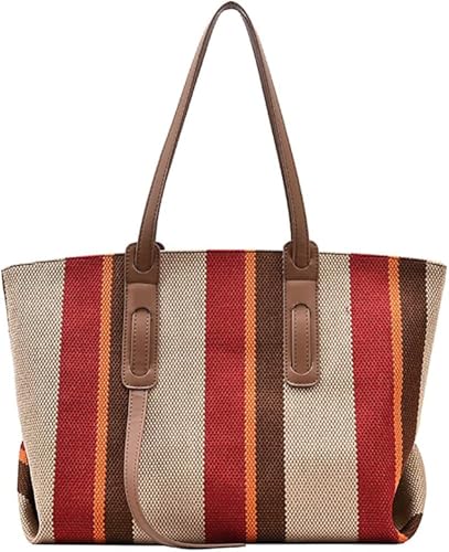 Bolso de hombro grande de lona con correa de cuero PU miniatura 1