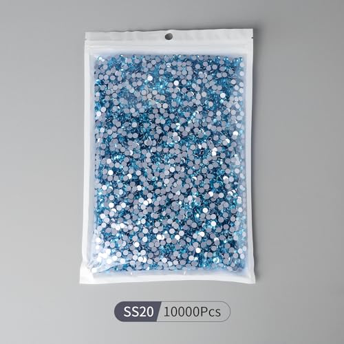Image of 10000PCS Aquamarine Rhinestones Bulk, Flat Back Crystal Glass Stone Round Gems,SS20, 4.6-4.8mm