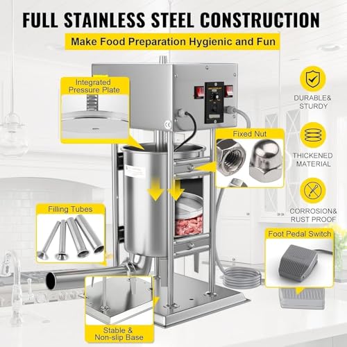 Riempitrice automatica elettrica della salsiccia, elettrodomestico della cucina dell'acciaio inossidabile 10L per uso domestico veloce ed efficiente