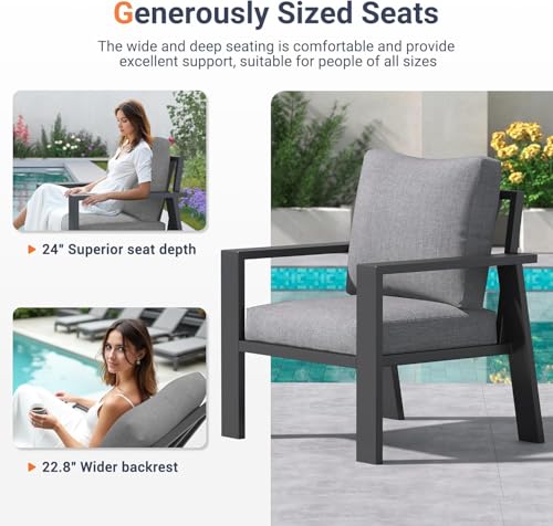 Image of UDPATIO Aluminum Patio Furniture Set Outdoor, Sectional Metal 4 Pieces Conversation Sofa Seating Set with Coffee Table for Garden Backyard, Gray