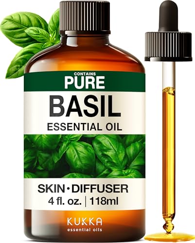 Kukka ätherisches Basilikumöl für Diffusoren – 118ml – 100% reines, natürliches Basilikumöl für Haut und Aromatherapie, Duftmassage, Kerzen und Seifen, Duftherstellung
