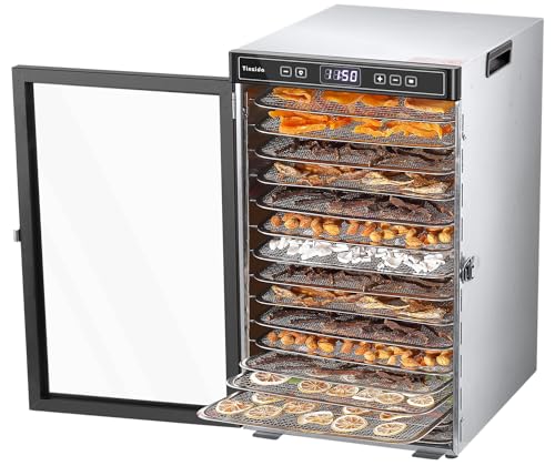 Tinzida - Máquina deshidratadora para alimentos y ceces, 16 bandejas de acero inoxidable, deshidratador grande de alimentos para frutas, carne, carne de res, hierbas, verduras, golosinas para perros,