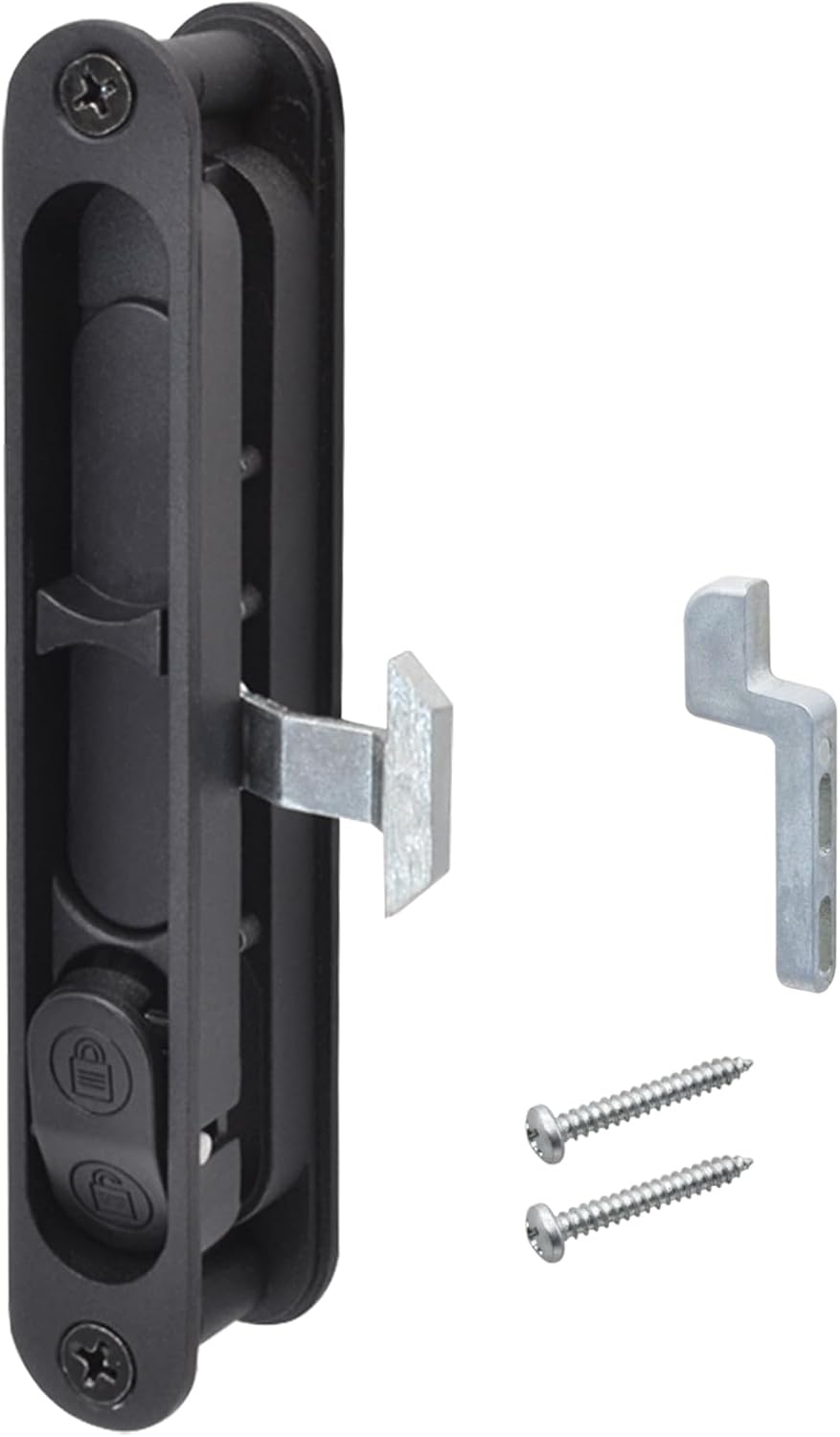 Sliding Screen Door Handle & Latch with Keeper, Fits Doors Thicknesses Ranging from 15/16" to 1-1/8", and mounting Holes 5-1/8" on Center (Black)