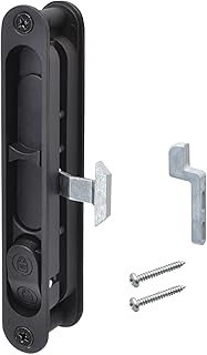 Sliding Screen Door Handle & Latch with Keeper, Fits Doors Thicknesses Ranging from 15/16" to 1-1/8", and mounting Holes 5-1/8" on Center (Black)