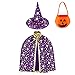 Jackcell Kinder Halloween Kostüm, Wizard Cape Witch Umhang mit Hut, Kürbis Candy Bag, Zauberer Mantel mit Requisiten für Jungen Mädchen Cosplay Party (Lila)