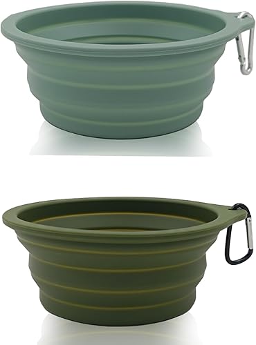 Paquete de 2 cuencos plegables de viaje para perros (21 onzas20.3 fl oz), moldeado integrado de silicona de grado alimenticio 100% sin borde de