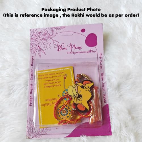 Image of Bhai Please Annoying Brother Rakhi for Brother /Bhai /Bhaiya| Set of 1 pc with Roli /Kumkum | Kids, Boys Designer, Fancy, Fun, Cartoon Wooden Rakhi Set| with Raksha Bandhan Greetings