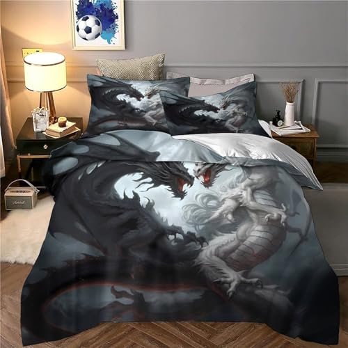 Housse de couette dragon 3D pour lit double 200x200 microfibre